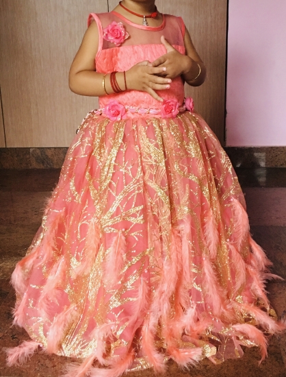 Picture of Party wear Feather Frock 2-3y
