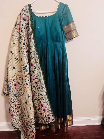 Picture of Pure Narayanapet Pattu Long Frock with Phulkari Dupatta 