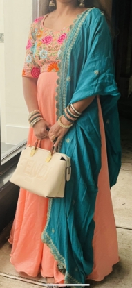 Picture of Pure crepe hand embroidery long frock with crepe zardosi work dupatta 