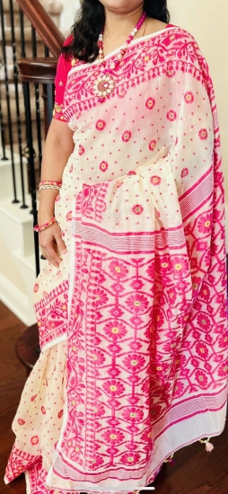 Picture of Real Jamdaani pure cotton saree with maggam work blouse 