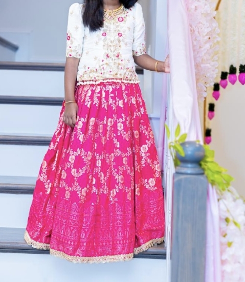 Picture of Pink benaras Lehnga with heavy work blouse 8-10y 
