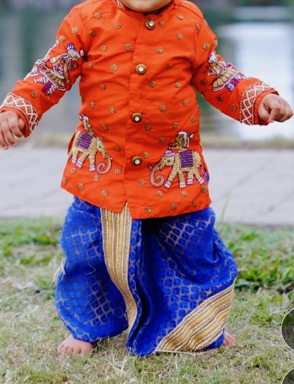Picture of Orange and Blue kurta dhoti for 6-18 months