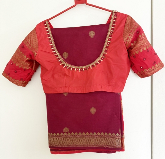 Picture of Soft light weight saree with simple knot work blouse