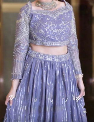 Picture of Purple heavy georgette bridal lehenga