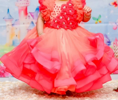 Picture of Pink And Coral Color Gradient Swirled Gown From Li & Li Couture For 1-2Y