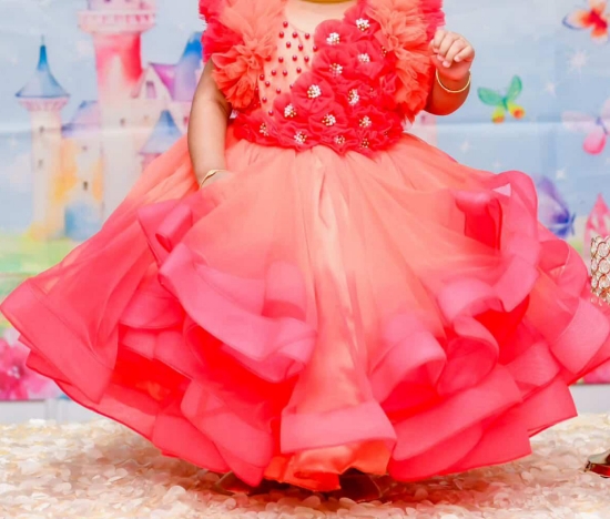 Picture of Pink And Coral Color Gradient Swirled Gown From Li & Li Couture For 1-2Y