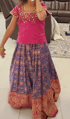 Picture of Pure bananas pattu langa with maggam work blouse 2-4y