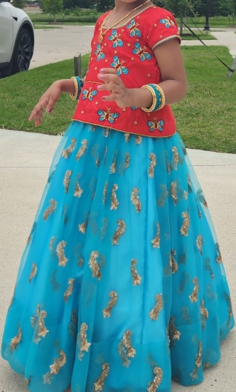 Picture of Fancy Langa with maggam work blouse 2-4y
