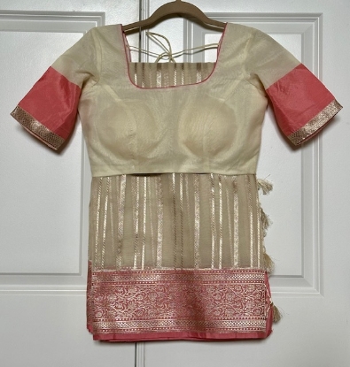 Picture of Offwhite/Pink benaras kora saree 