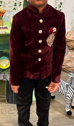Picture of Designer velvet blazer with lion maggam work 6-7y