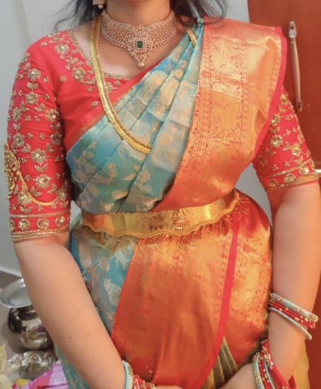 Picture of Pure kanchi pattu saree with heavy work blouse