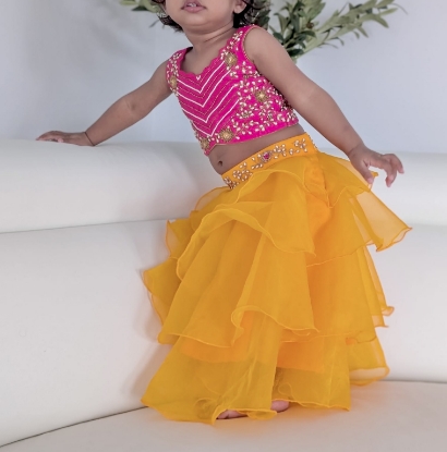 Picture of Maggam work blouse with ruffle lehenga 6 - 15M
