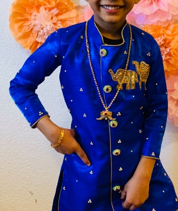 Picture of Blue maggam work kurta pyjama 4-5y