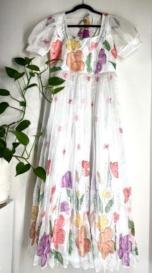 Picture of White floral soft organza long dress