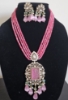 Picture of Pastel Pink onyx beads mala with polki pendant and earrings 