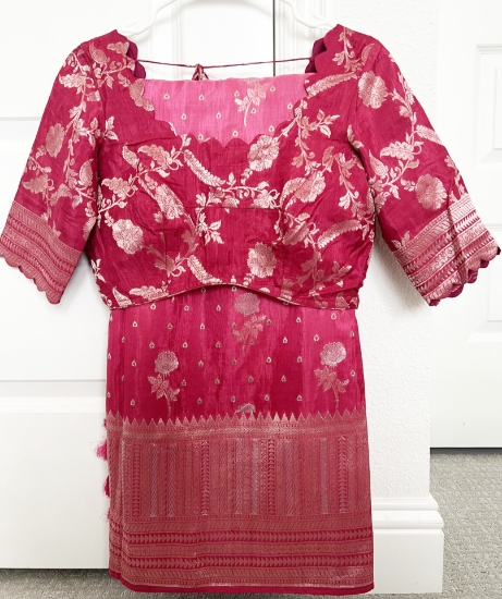 Picture of Munga Banaras crape saree with all over zari weave blouse