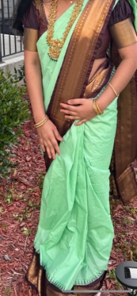 Picture of Mint green Semi gadwal saree