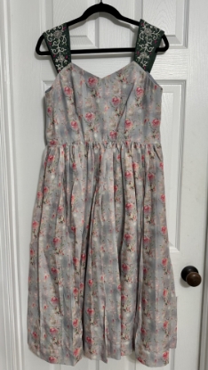 Picture of Cotton grey floral print frock with maggam work hands