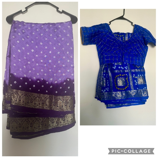 Picture of Blue and lavender Bandini saree combo