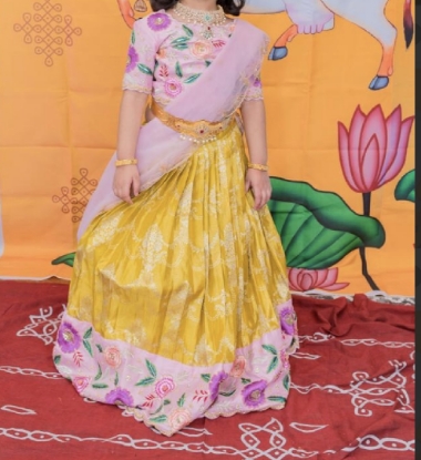 Picture of Pure pattu gold half saree 4-6y
