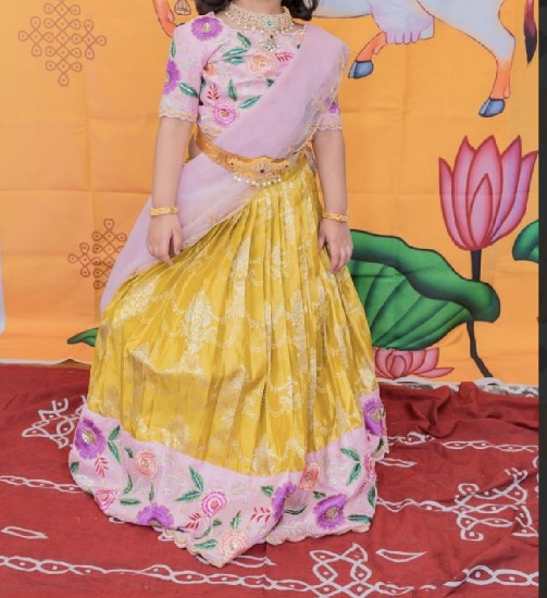 Picture of Pure pattu gold half saree 4-6y