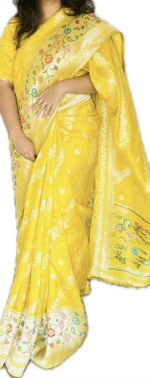 Picture of Yellow saree with multi purpose maggam blouse