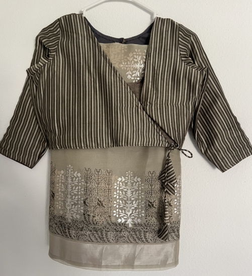 Picture of Grey color georgette saree with overcoat designer blouse