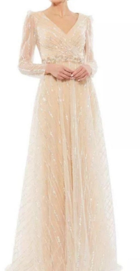 Picture of Designer Mac Duggal silver sequin gown