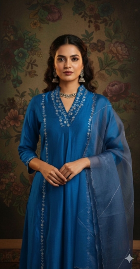 Picture of Never worn Pure Dola silk maggam work 3 piece suit
