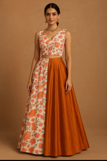 Picture of Light Burnt orange crop top lehenga