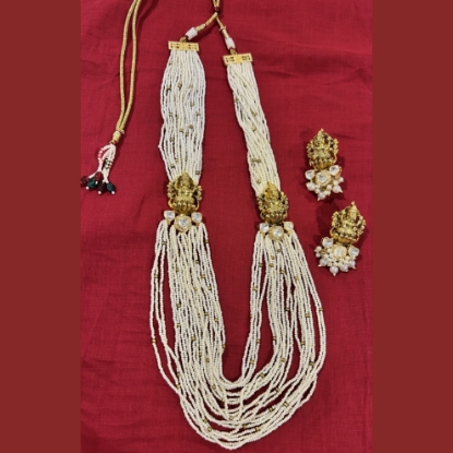 Picture of White beads haaram with Lakshmi Devi side pendants