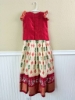 Picture of Red and ivory coloured pure Ikkat lehanga 4-6 years