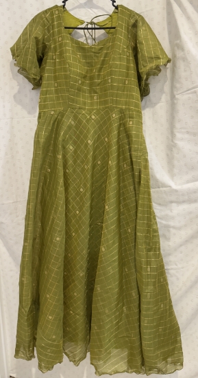 Picture of Mehendhi Green Traditional Style Long Dress with ruffled sleeves 