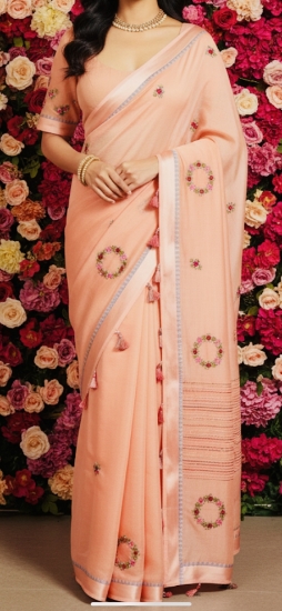 Picture of Pure Georgette Hand made thread embroidery saree with blouse 