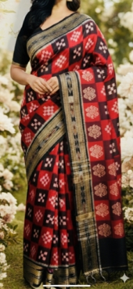 Picture of Pure Sambalpuri Ikat saree with crop top blouse 