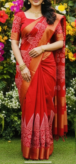 Picture of Pure Desi Tussar with Bagru block  Paint with blouse 