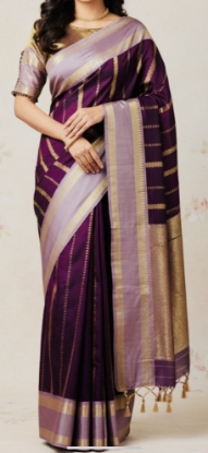 Picture of Pure Raw Mango Banarasi saree with patterned blouse