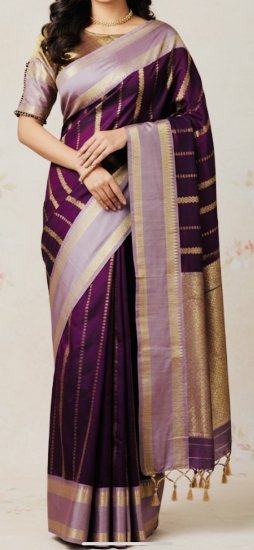 Picture of Pure Raw Mango Banarasi saree with patterned blouse