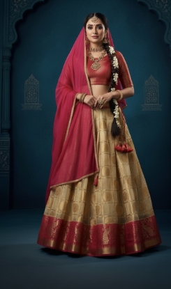 Picture of Beautiful gold and pink organza  lehenga
