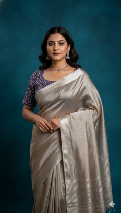 Picture of Sliver Tissue silk Saree with contrast blouse