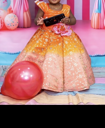 Picture of Designer Orange and peach Panel Frock 1y