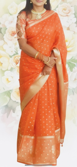 Picture of New Fanta Orange color Pure Chanderi Pattu saree 