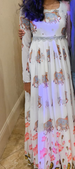 Picture of Kowshiki  couture White Pichwai Long frock with dupatta