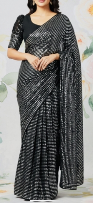Picture of New 1 min Ready to drape Black Sequin Saree 