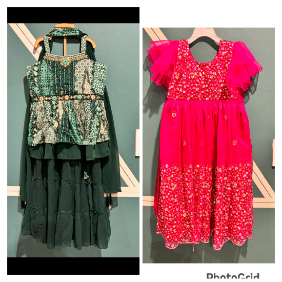 Picture of Green sharara dress and pink frock 2-3y