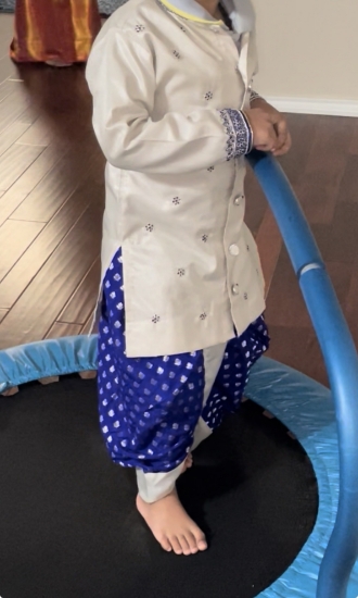 Picture of Maggam work sherwani in silver and blue 2-3y