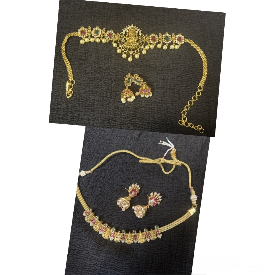 Picture of Pachi kundan and lakshmi neck combo