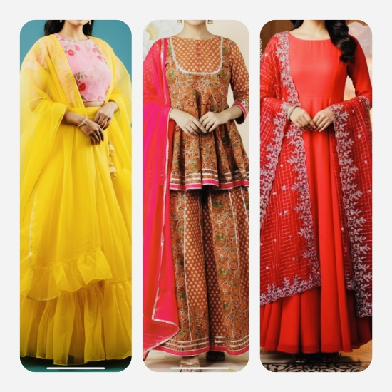 Picture of Lehenga/sharara and long frock combo