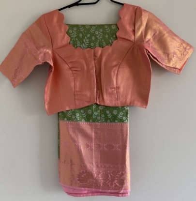 Picture of New semi kanchi pattu saree with scallop blouse