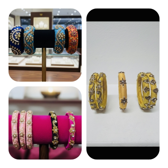 Picture of 14 Raw Silk Maggam Work Bangles 2'4